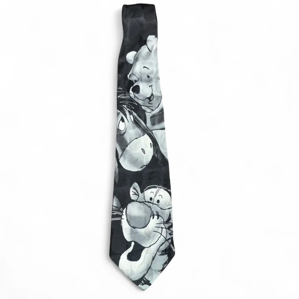 Vintage Disney Pooh Silk Tie Black & White Winnie the Pooh Tigger Eeyore